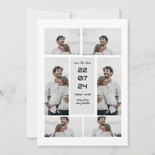 Grey modern elegant photo collage save the date  invitation (Front)