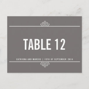 Grey Modern Floral Wedding Table Number Postcard