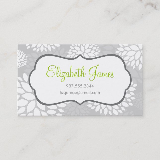 Grey Modern Flowers Business Card (Front)