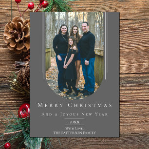 Grey Modern Inverted Arch Holiday Photo Card