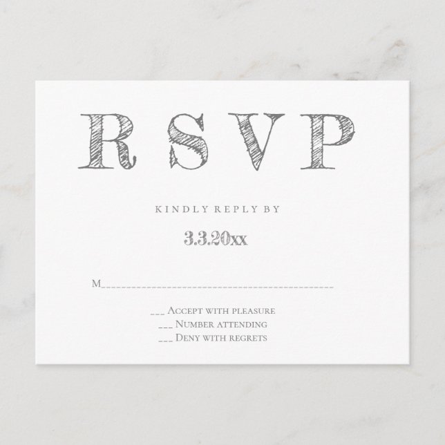 Grey modern lettering wedding rsvp postcards (Front)