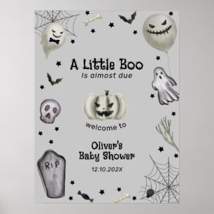 Grey Modern Little Boo Ghost Baby Shower Welcome Poster