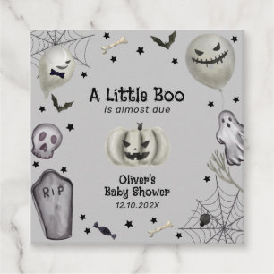 Grey Modern Little Boo Ghost Boy Baby Shower Favour Tags