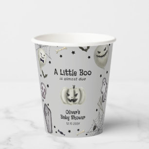 Grey Modern Little Boo Ghost Boy Baby Shower Paper Cups