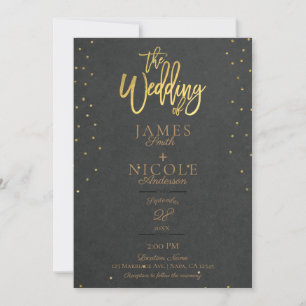 Grey Modern Minimal Gold Foil Full Photo Wedding Invitation