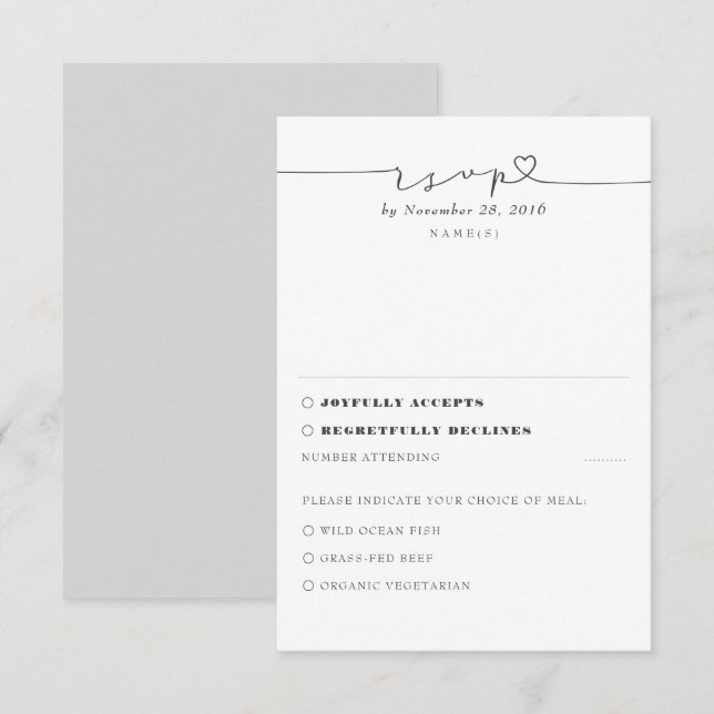 Grey Modern Minimal Wedding RSVP Card (Front/Back)