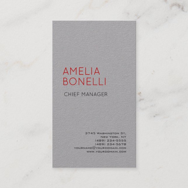 Grey Modern Minimalist Professional Plain Casual Business Card (Front)
