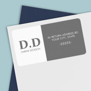 Grey Modern Monogrammed Return Address Label