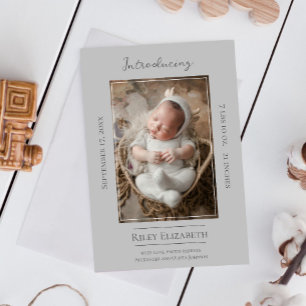 Grey Modern Photo Birth Announcement