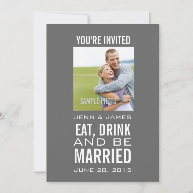 Grey Modern Photo Wedding Invitations (Front)