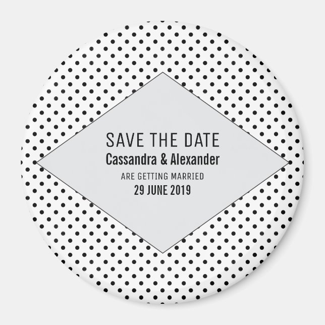Grey Modern Polka Dots Save the Date Magnet (Front)