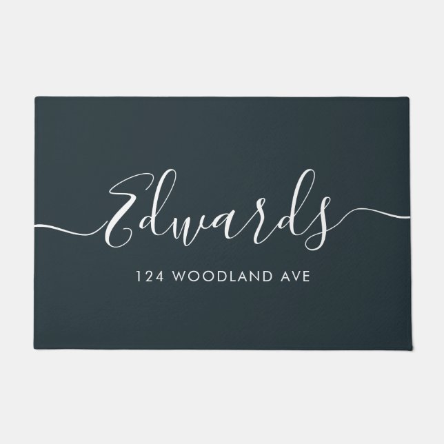 Grey Modern Script Personalised Doormat (Front)
