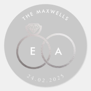 Grey Modern Silver Rings Custom Wedding Sticker