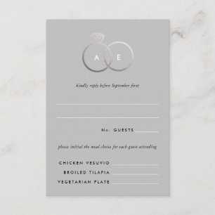 Grey Modern Silver Rings Wedding RSVP Reply Card