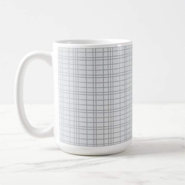 Grey, modern, simple, cool, trendy grid lines coffee mug (Left)