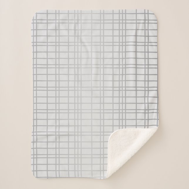 Grey, modern, simple, cool, trendy grid lines sherpa blanket (Front)