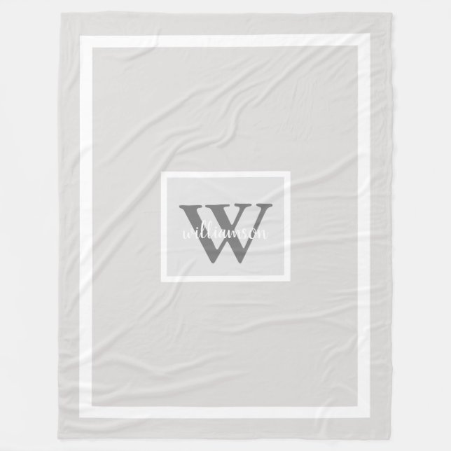 Grey Modern Simple Initial and Name Fleece Blanket (Front)