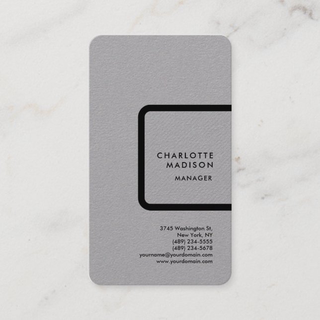Grey Modern Simple Minimalist Plain Professional Business Card (Front)