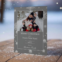 Grey Modern Snowflakes Flat Holiday Photo Card