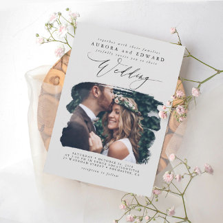Grey Modern Stylish Boho Wedding Photo Invitation