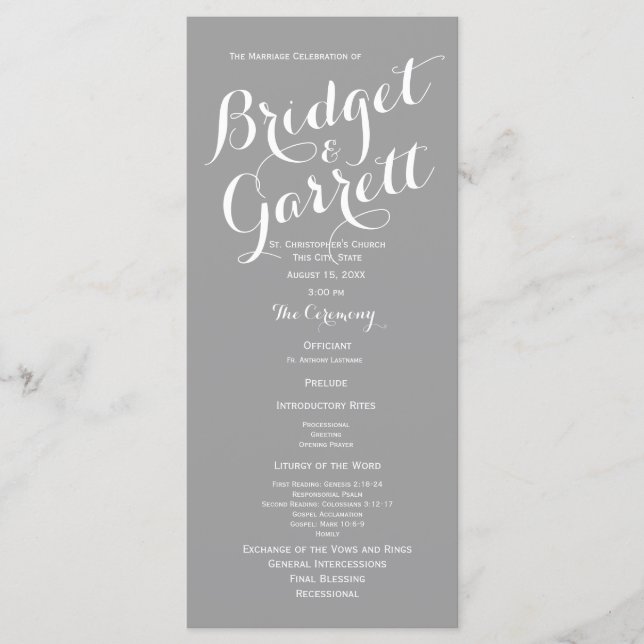 Grey Modern Text Wedding Program Programme (Front)