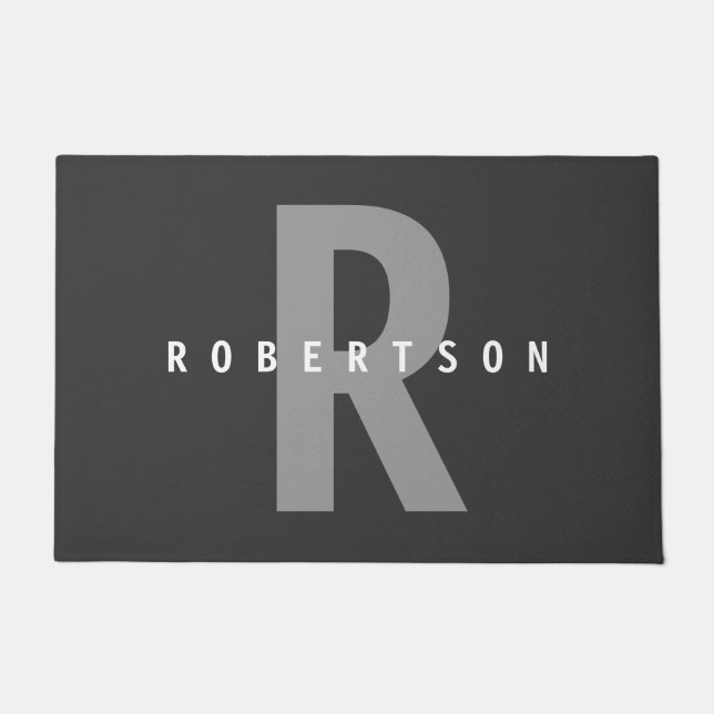 Grey Modern Trendy Monogram Family Name Doormat (Front)