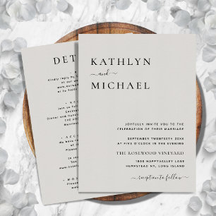 Grey Modern Typography All In One Simple Wedding Invitation