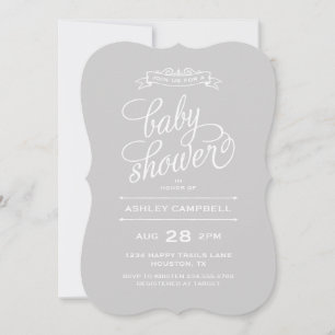 Grey Modern Typography Baby Shower Invitation