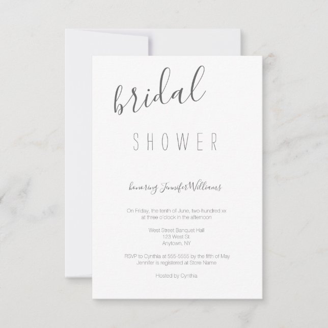Grey modern typography bridal shower invitations (Front)