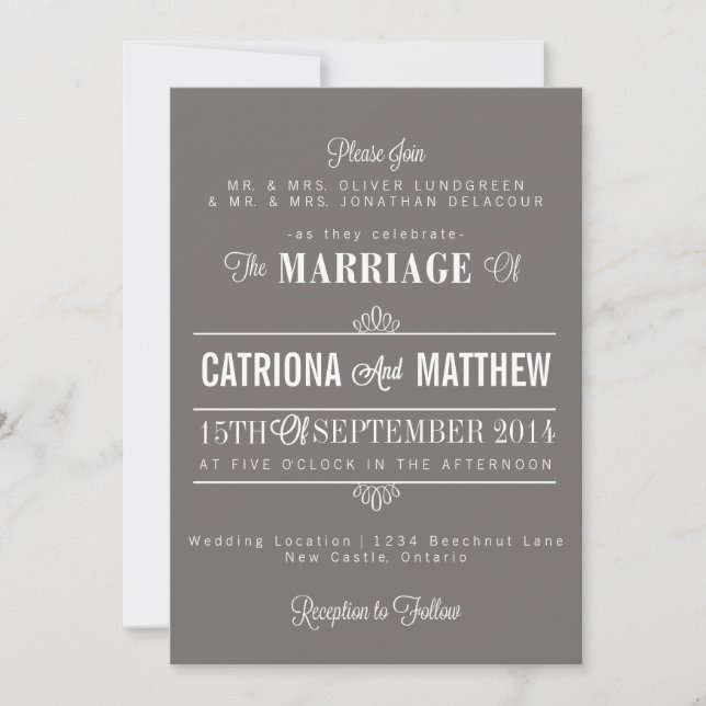 Grey Modern Typography Floral Wedding Invitation (Front)