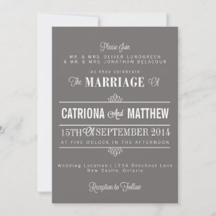 Grey Modern Typography Floral Wedding Invitation