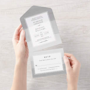 Grey Modern Wedding All In One Invitation
