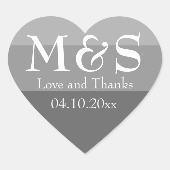 Grey Modern Wedding Heart Sticker (Front)