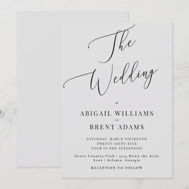 Grey Modern Wedding Invitation (Front/Back)