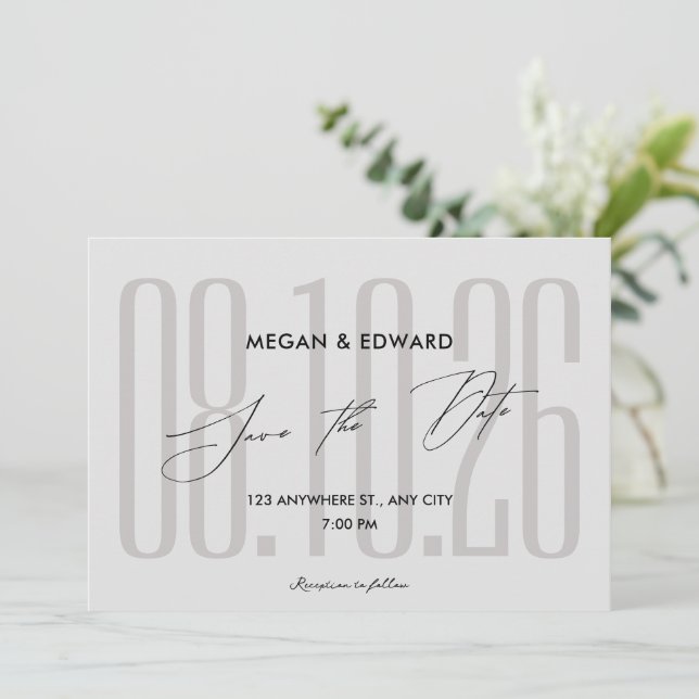Grey Modern wedding Save The Date (Standing Front)