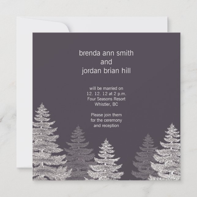 Grey Modern Winter Wedding Invitation Cards (Front)