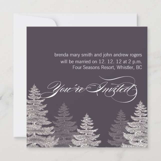 Grey Modern Winter Wedding Invitations Trees (Front)