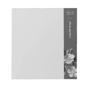 Grey Monochromatic Blooms Floral Custom Notepad