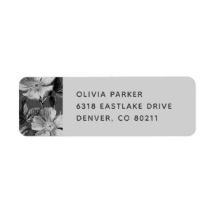 Grey Monochromatic Blooms Floral Mailing Label