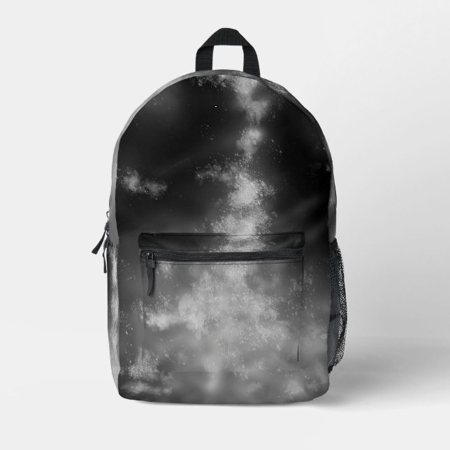 Grey Monochrome Night Sky  Printed Backpack (Front)