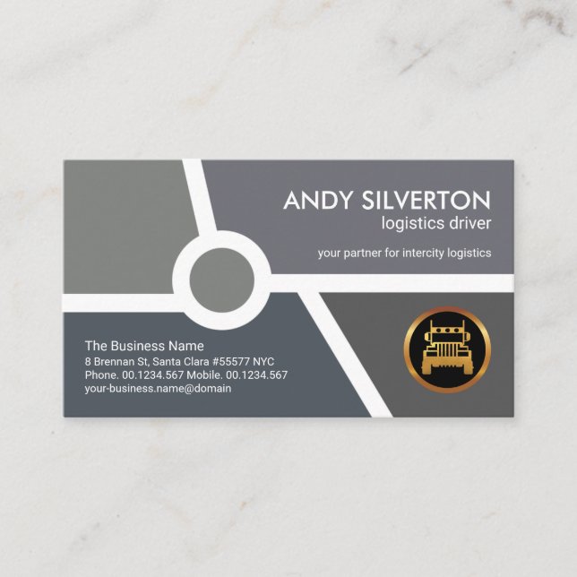 Grey Monochrome Topography Map Logistics Driver Business Card (Front)