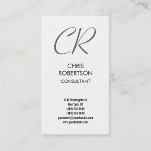 Grey Monogram Black White Business Card