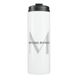 Grey Monogram Black White Name Thermal Tumbler