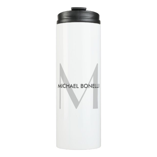 Grey Monogram Black White Name Thermal Tumbler (Front)
