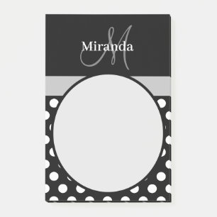 Grey Monogram Black White Polka Dot Post-it Notes