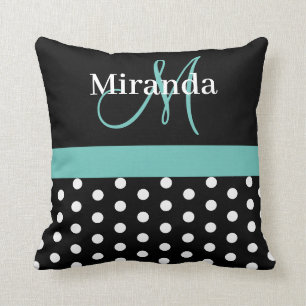 Grey Monogram Black with White Polka Dots Cushion