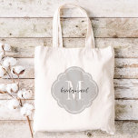 Grey Monogram Bridesmaid Tote Bag<br><div class="desc">Cute trendy monogrammed wedding party tote bags personalised with a custom monogram initial,  bridesmaid text or add a name or other message. Click Customise It to change text fonts and colours to create a unique one of a kind gift for your bridesmaids and wedding party!</div>