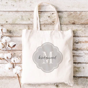Grey Monogram Bridesmaid Tote Bag