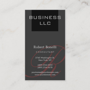 Grey Monogram Calligraphy Consultant Business Card