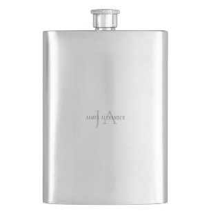 Grey Monogram Custom Name For Him Water Bottle Hip Flask